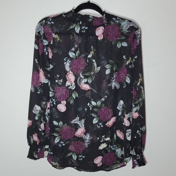 Torrid Black Floral Chiffon Mock Neck Blouse 1X - Picture 1 of 8